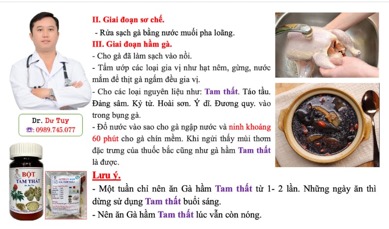 Hướng dẫn hầm gà tam thất cho người suy nhược cơ thể